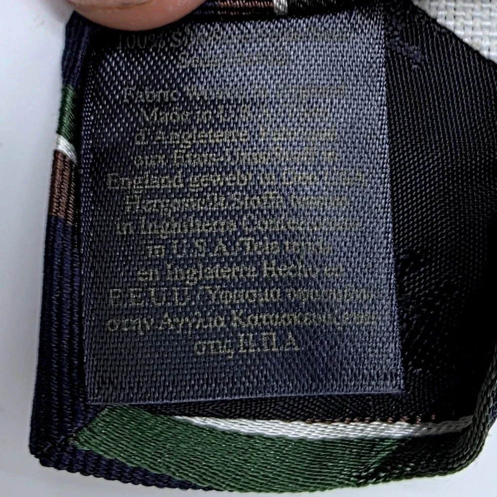 Brooks Brothers Mens XL Silk Repp Stripe Tie Navy Blue Green Brown Made in USA